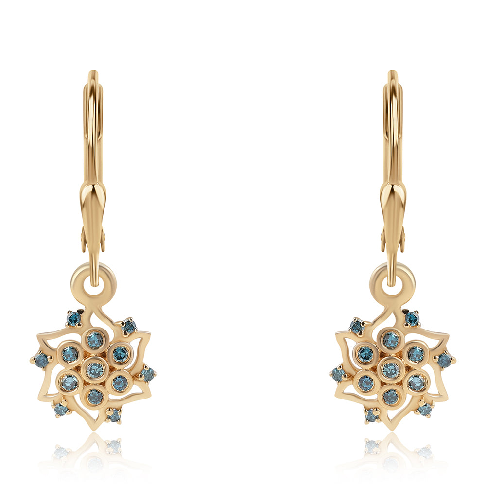 Pendientes de Plata Bañada en Oro con Diamante Azul