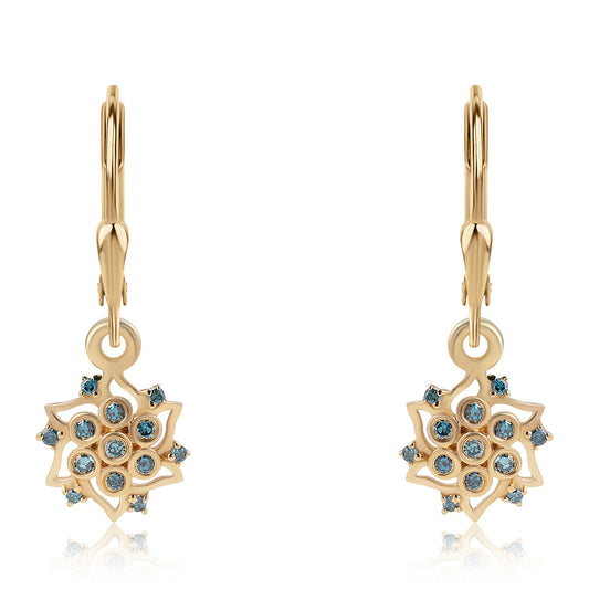 Pendientes de Plata Bañada en Oro con Diamante Azul