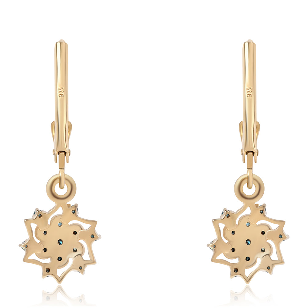 Pendientes de Plata Bañada en Oro con Diamante Azul