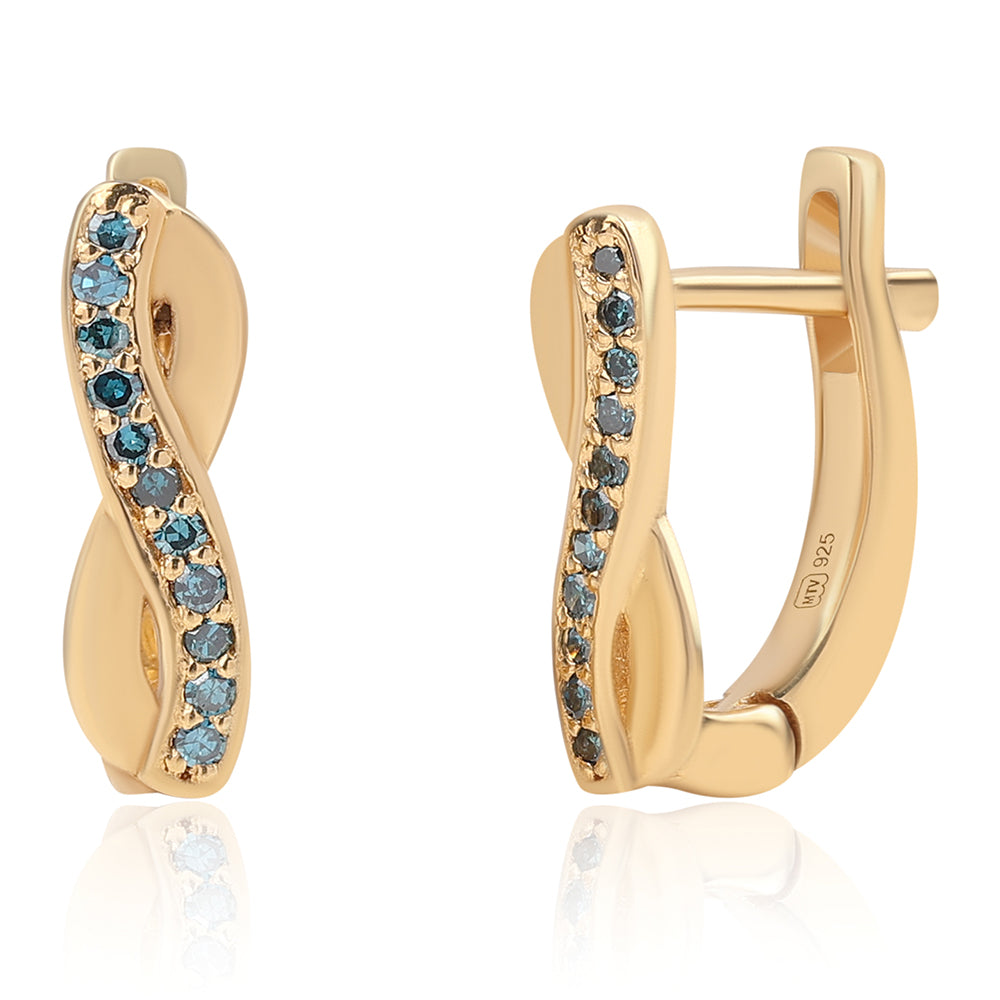 Pendientes de Plata Bañada en Oro con Diamante Azul 1 