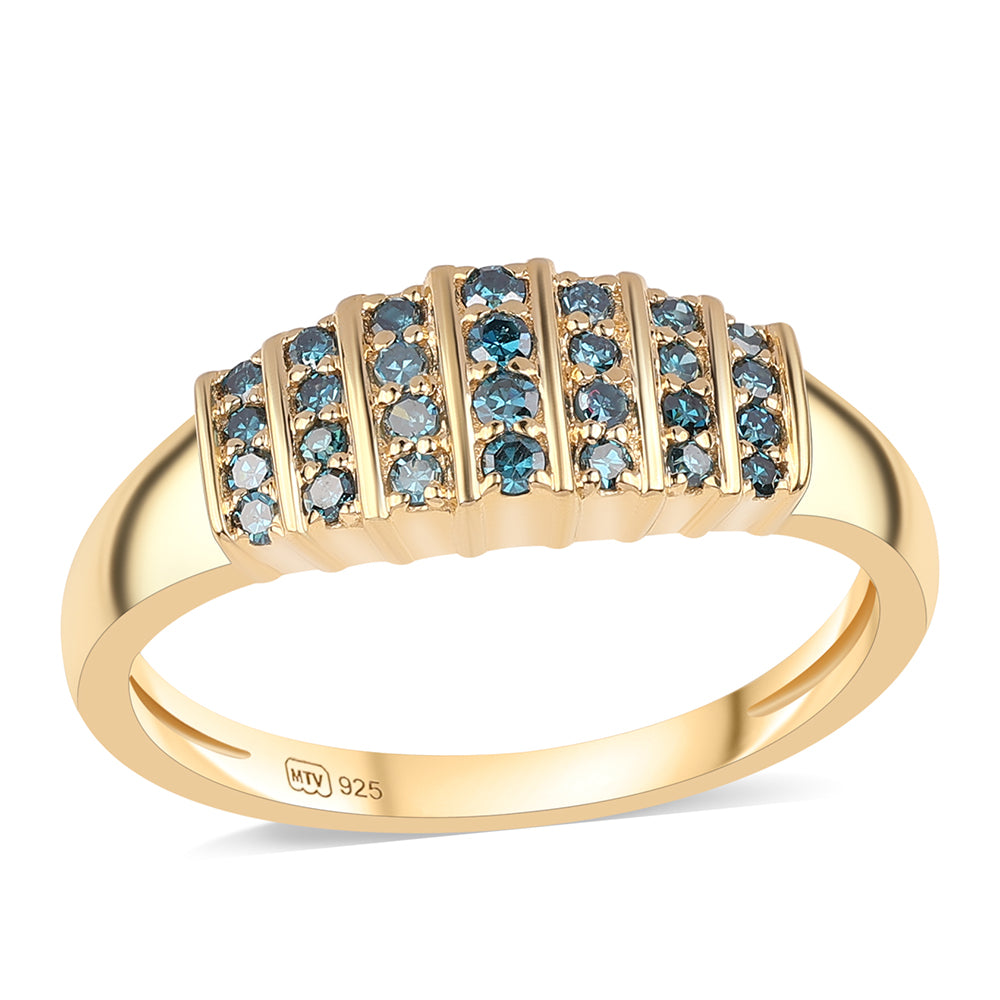 Anillo de Plata Bañada en Oro con Diamante Azul 1 