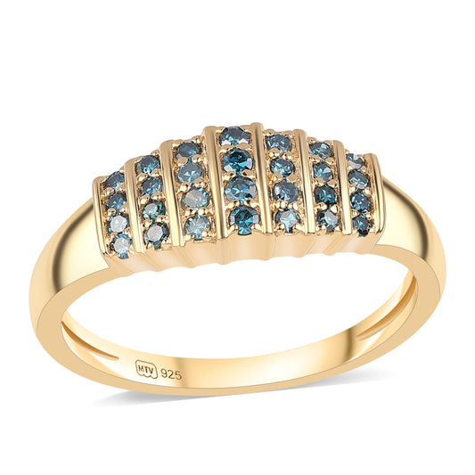 Anillo de Plata Bañada en Oro con Diamante Azul