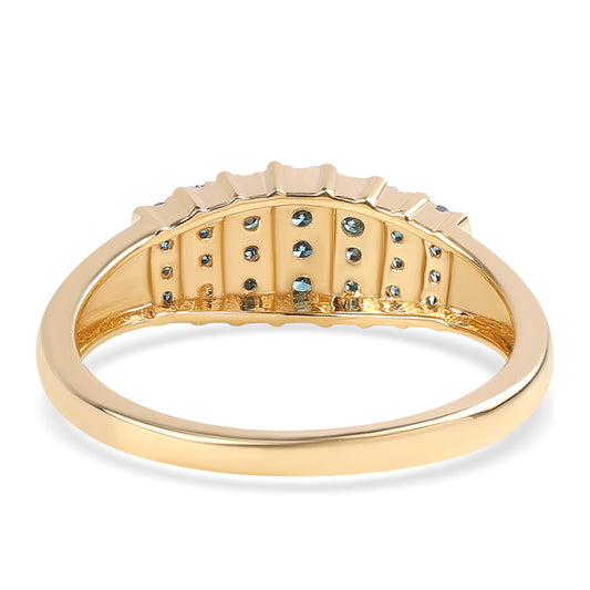 Anillo de Plata Bañada en Oro con Diamante Azul