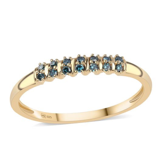 Anillo de Plata Bañada en Oro con Diamante Azul