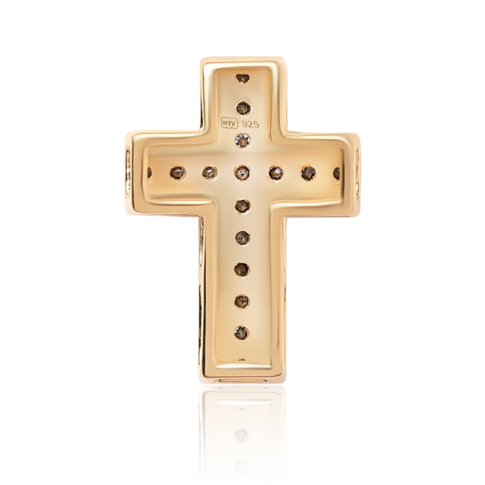 Cruz Colgante de Plata Bañada en Oro con Diamante Azul y Diamante blanco 2 