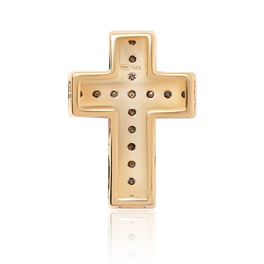 Cruz Colgante de Plata Bañada en Oro con Diamante Azul y Diamante blanco