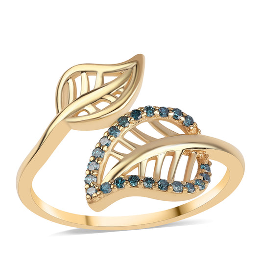 Anillo de Plata Bañada en Oro con Diamante Azul