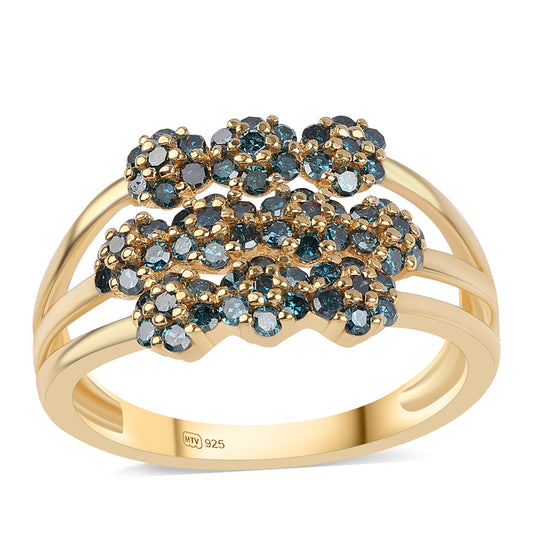 Anillo de Plata Bañada en Oro con Diamante Azul