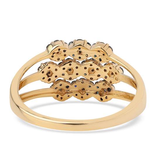 Anillo de Plata Bañada en Oro con Diamante Azul