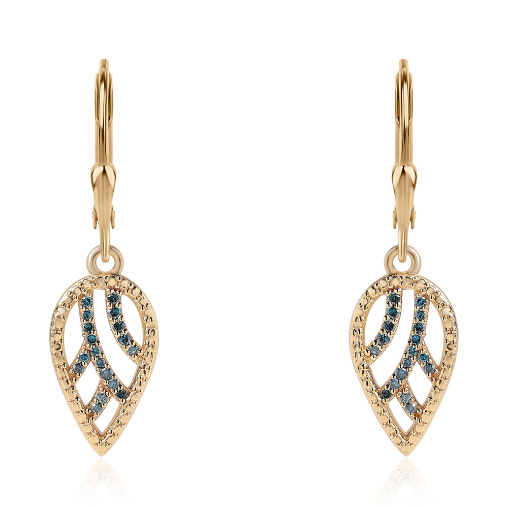 Pendientes de Plata Bañada en Oro con Diamante Azul