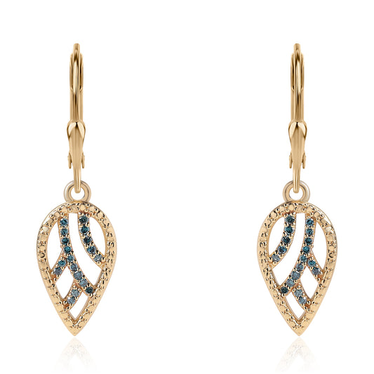 Pendientes de Plata Bañada en Oro con Diamante Azul