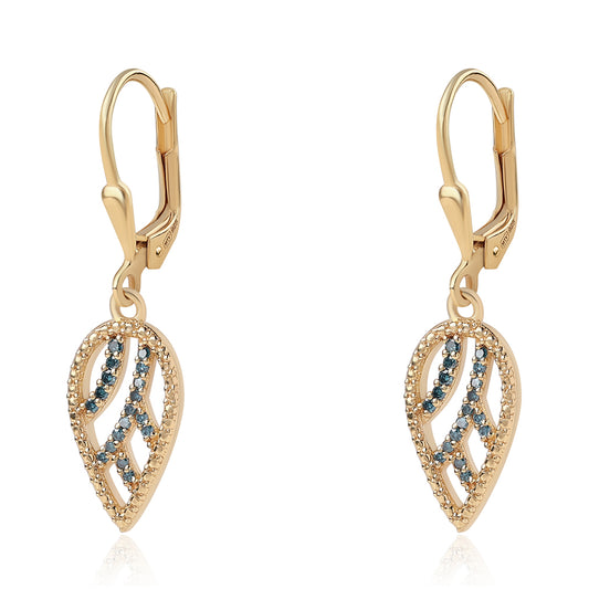Pendientes de Plata Bañada en Oro con Diamante Azul
