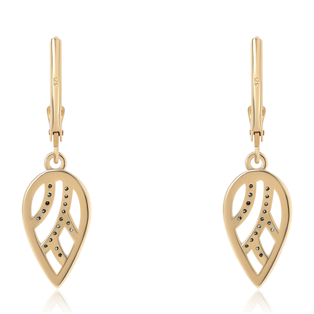 Pendientes de Plata Bañada en Oro con Diamante Azul