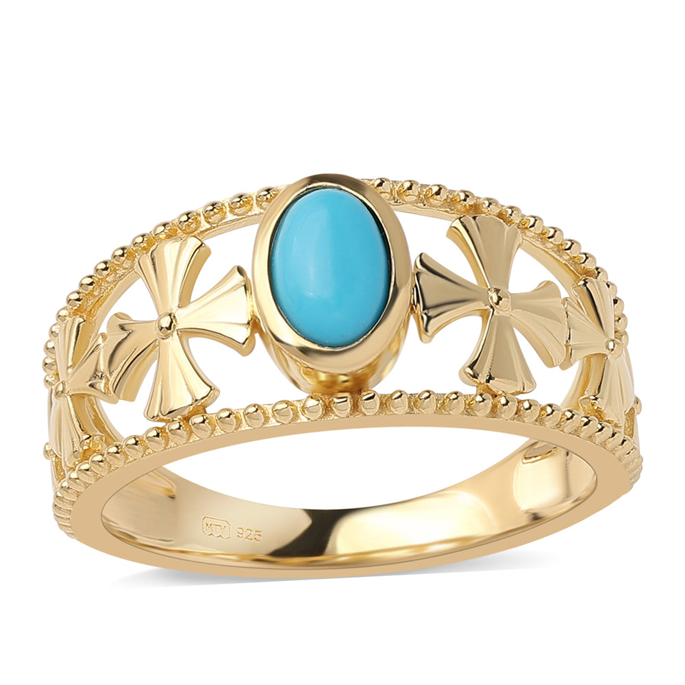 Anillo de Plata Bañada en Oro con Turquesa Bella Durmiente