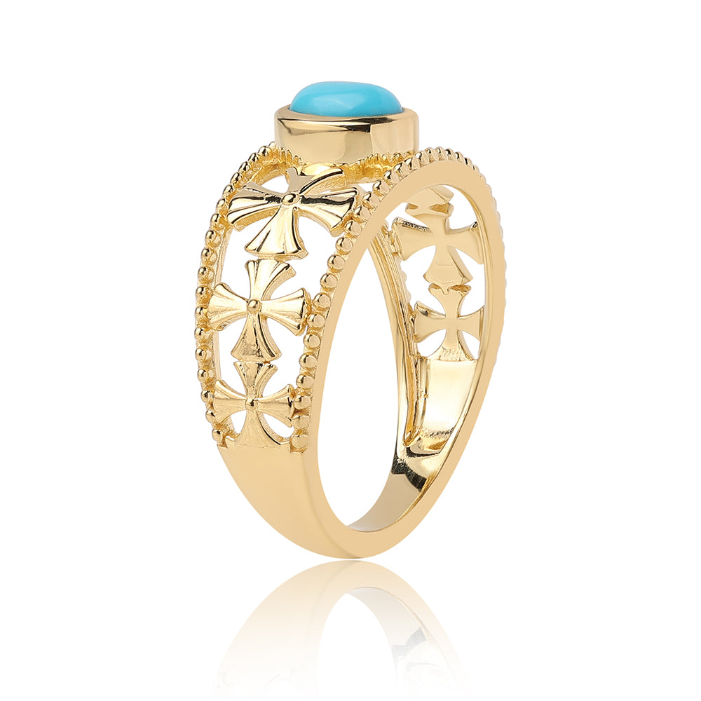 Anillo de Plata Bañada en Oro con Turquesa Bella Durmiente 2 