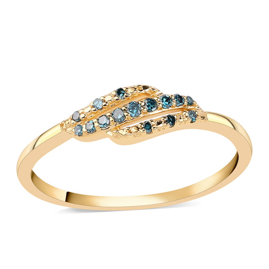 Anillo de Plata Bañada en Oro con Diamante Azul