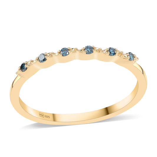 Anillo de Plata Bañada en Oro con Diamante Azul