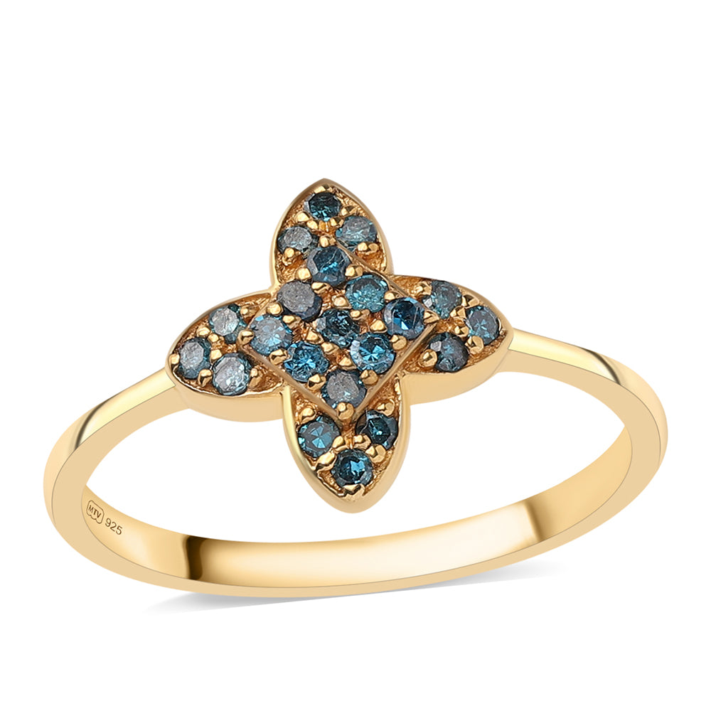 Anillo de Plata Bañada en Oro con Diamante Azul