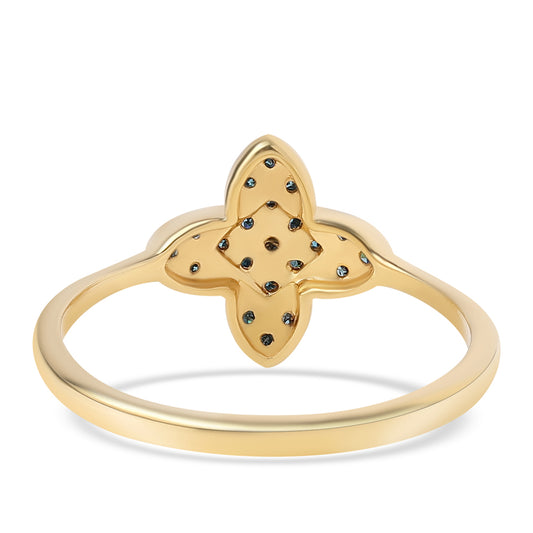 Anillo de Plata Bañada en Oro con Diamante Azul