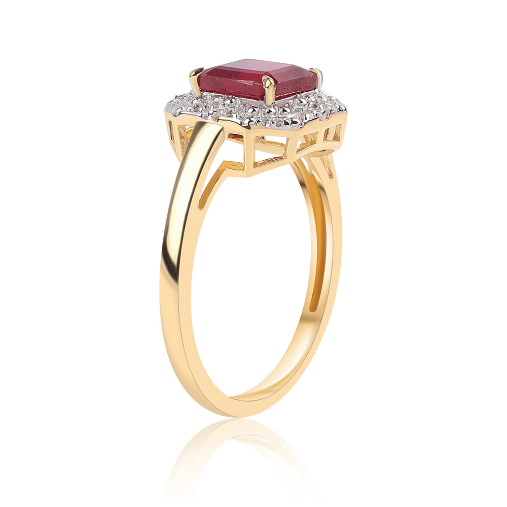 Anillo de Plata Bañada en Oro con Rubí de Mozambique y Topacio Blanco 2 