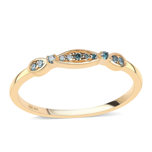 Anillo de Plata Bañada en Oro con Diamante Azul
