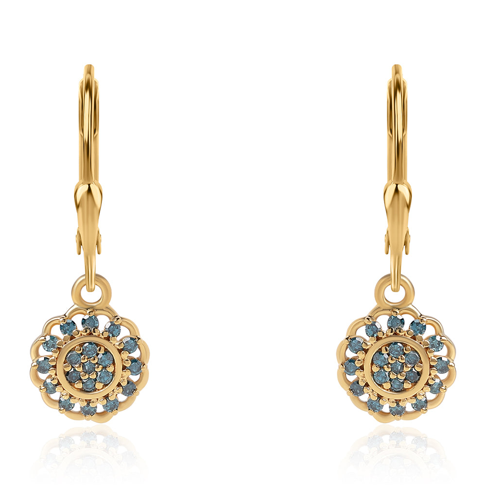 Pendientes de Plata Bañada en Oro con Diamante Azul