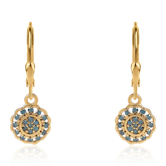 Pendientes de Plata Bañada en Oro con Diamante Azul