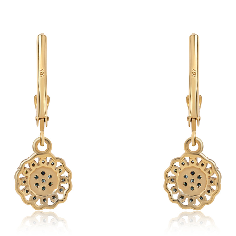 Pendientes de Plata Bañada en Oro con Diamante Azul