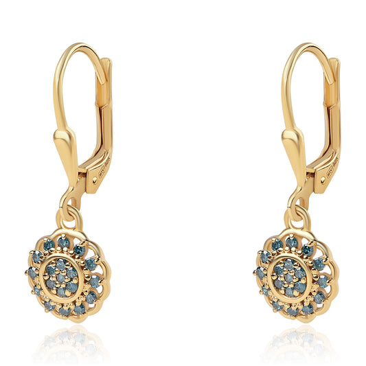 Pendientes de Plata Bañada en Oro con Diamante Azul