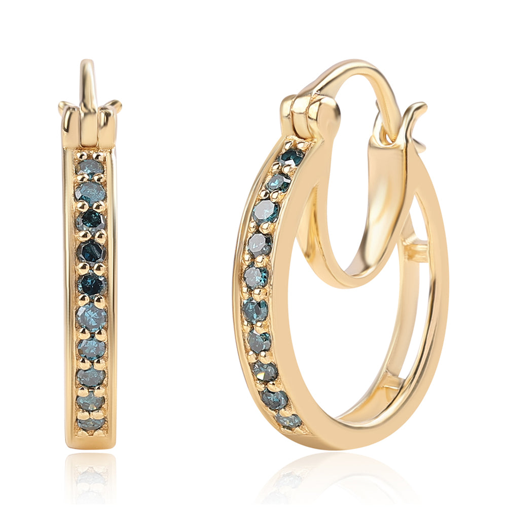 Pendientes de Plata Bañada en Oro con Diamante Azul