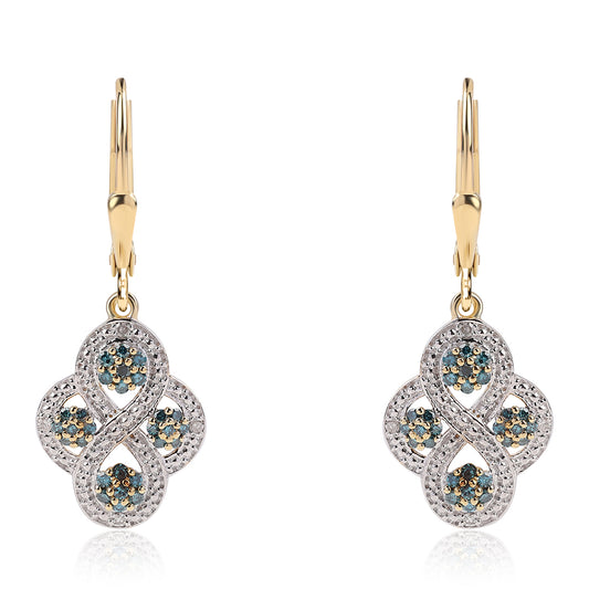 Pendientes de Plata Bañada en Oro con Diamante Azul y Diamante blanco