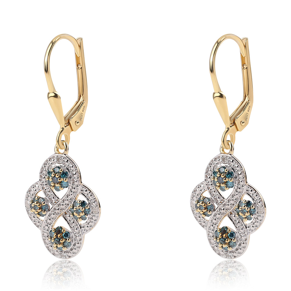 Pendientes de Plata Bañada en Oro con Diamante Azul y Diamante blanco 1 
