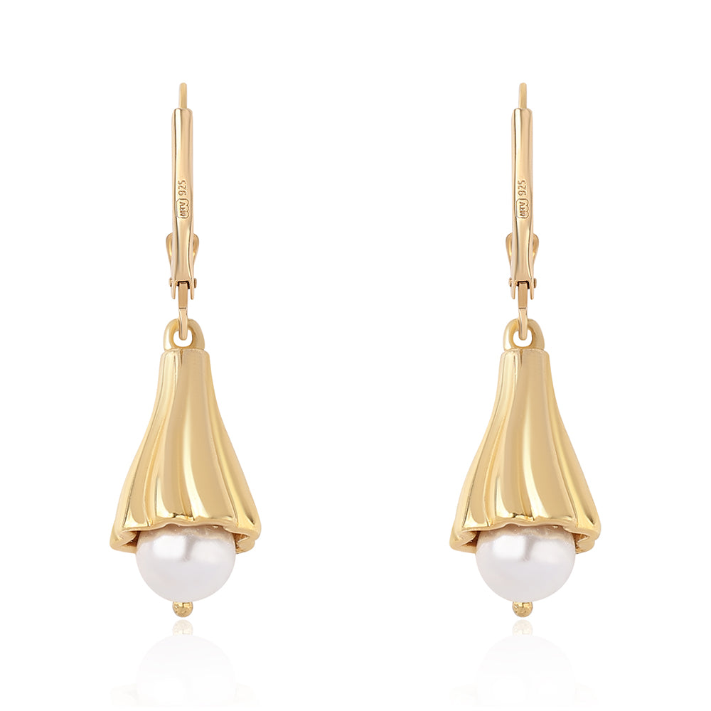 Pendientes de Plata Bañada en Oro con Perla blanca de agua dulce 2 
