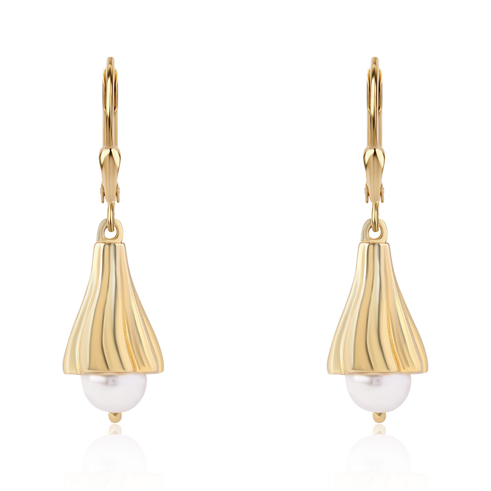 Pendientes de Plata Bañada en Oro con Perla blanca de agua dulce 3 