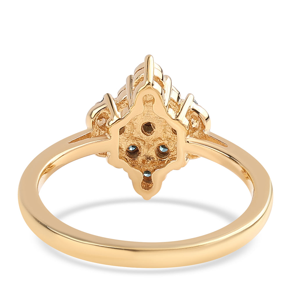 Anillo de Plata Bañada en Oro con Diamante Azul