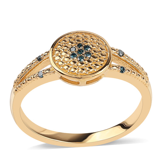 Anillo de Plata Bañada en Oro con Diamante Azul y Diamante blanco