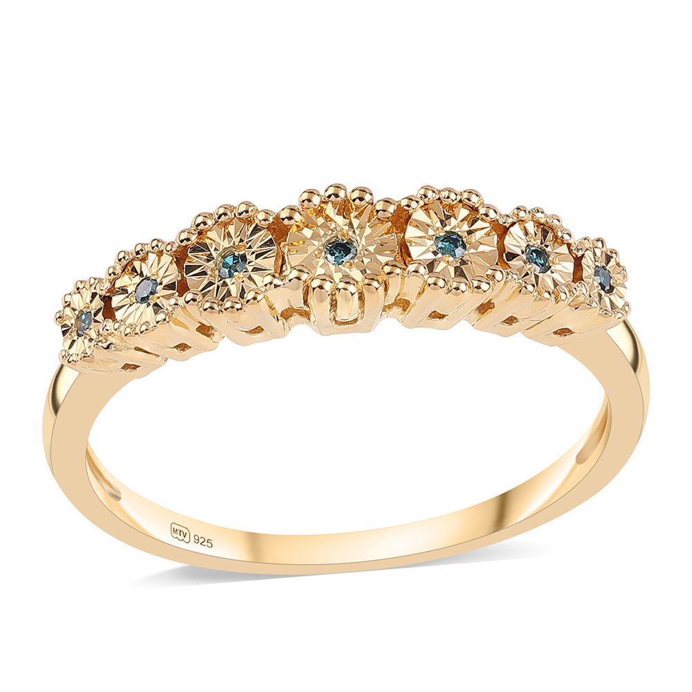 Anillo de Plata Bañada en Oro con Diamante Azul 1 