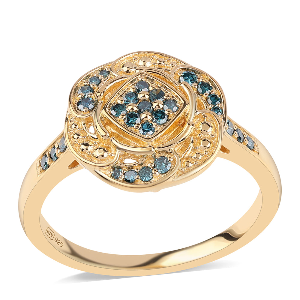 Anillo de Plata Bañada en Oro con Diamante Azul 1 