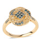 Anillo de Plata Bañada en Oro con Diamante Azul