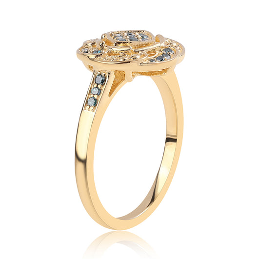 Anillo de Plata Bañada en Oro con Diamante Azul