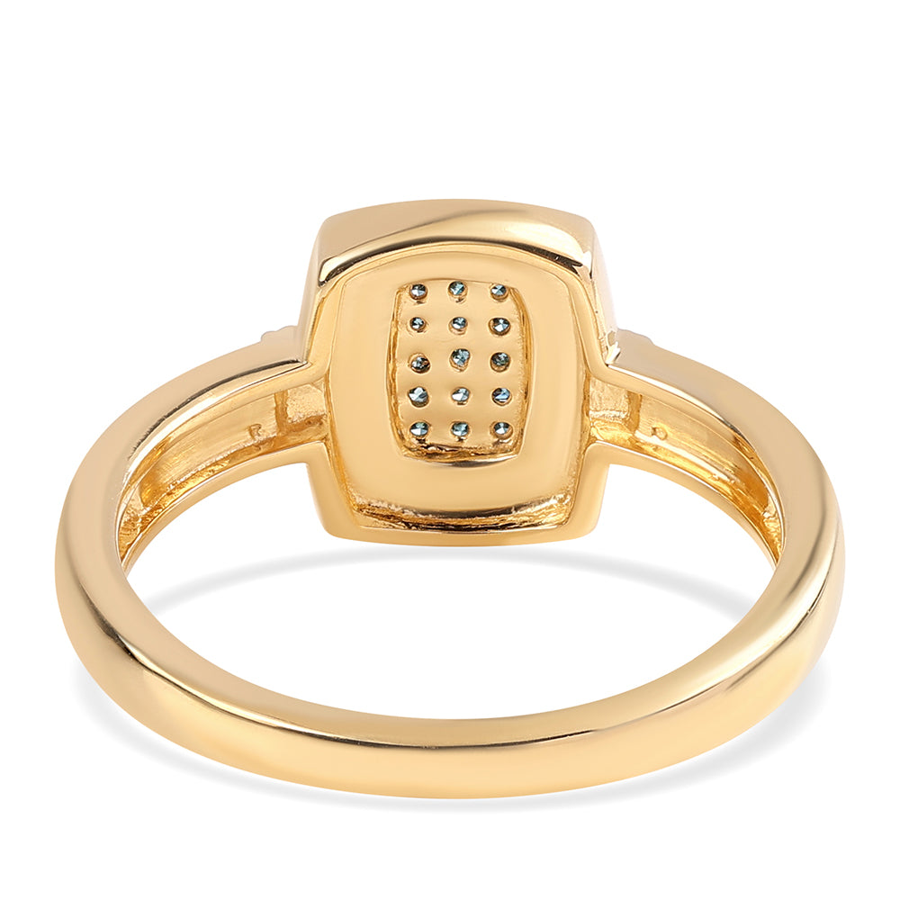 Anillo de Plata Bañada en Oro con Diamante Azul y Topacio Blanco 3 