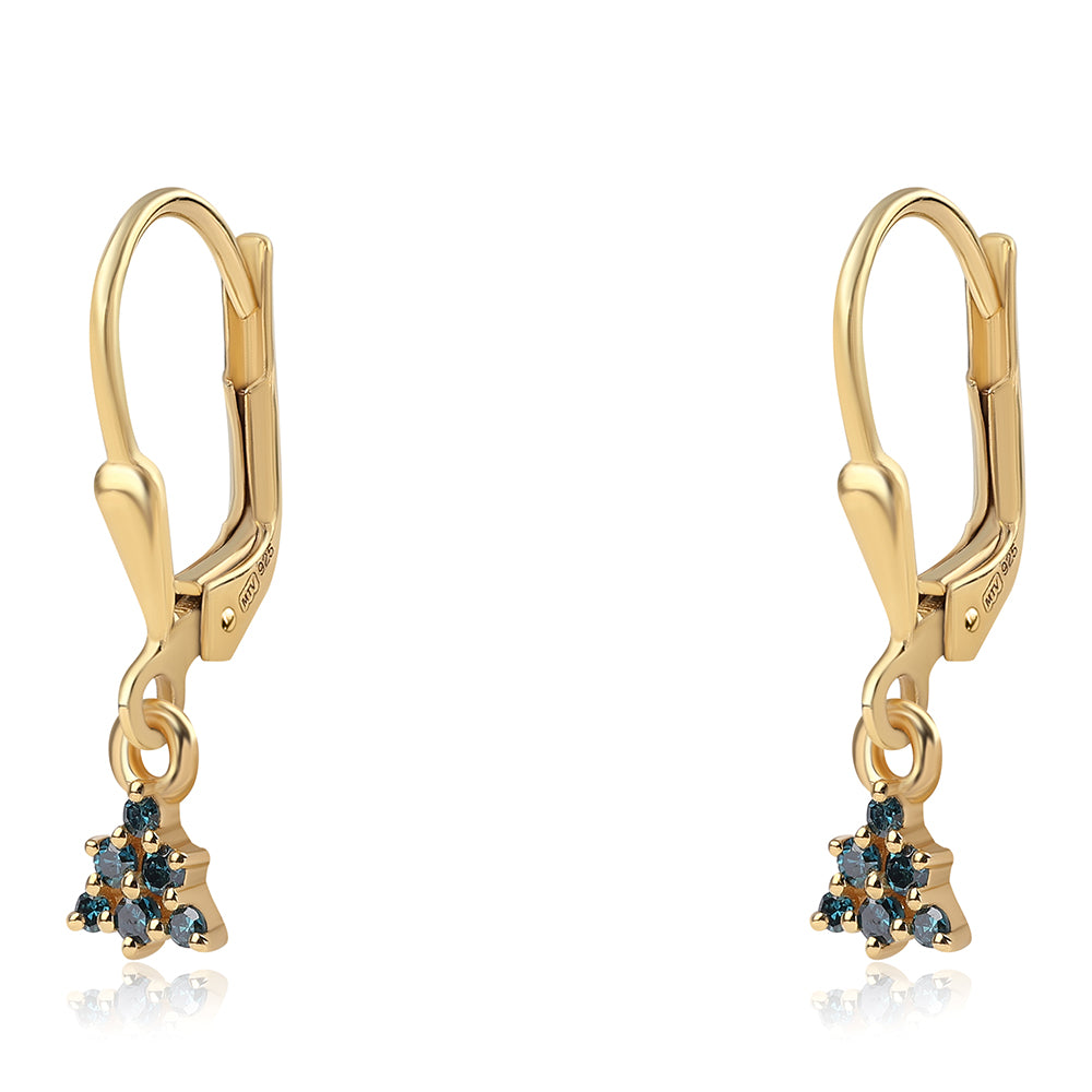 Pendientes de Plata Bañada en Oro con Diamante Azul y Diamante blanco