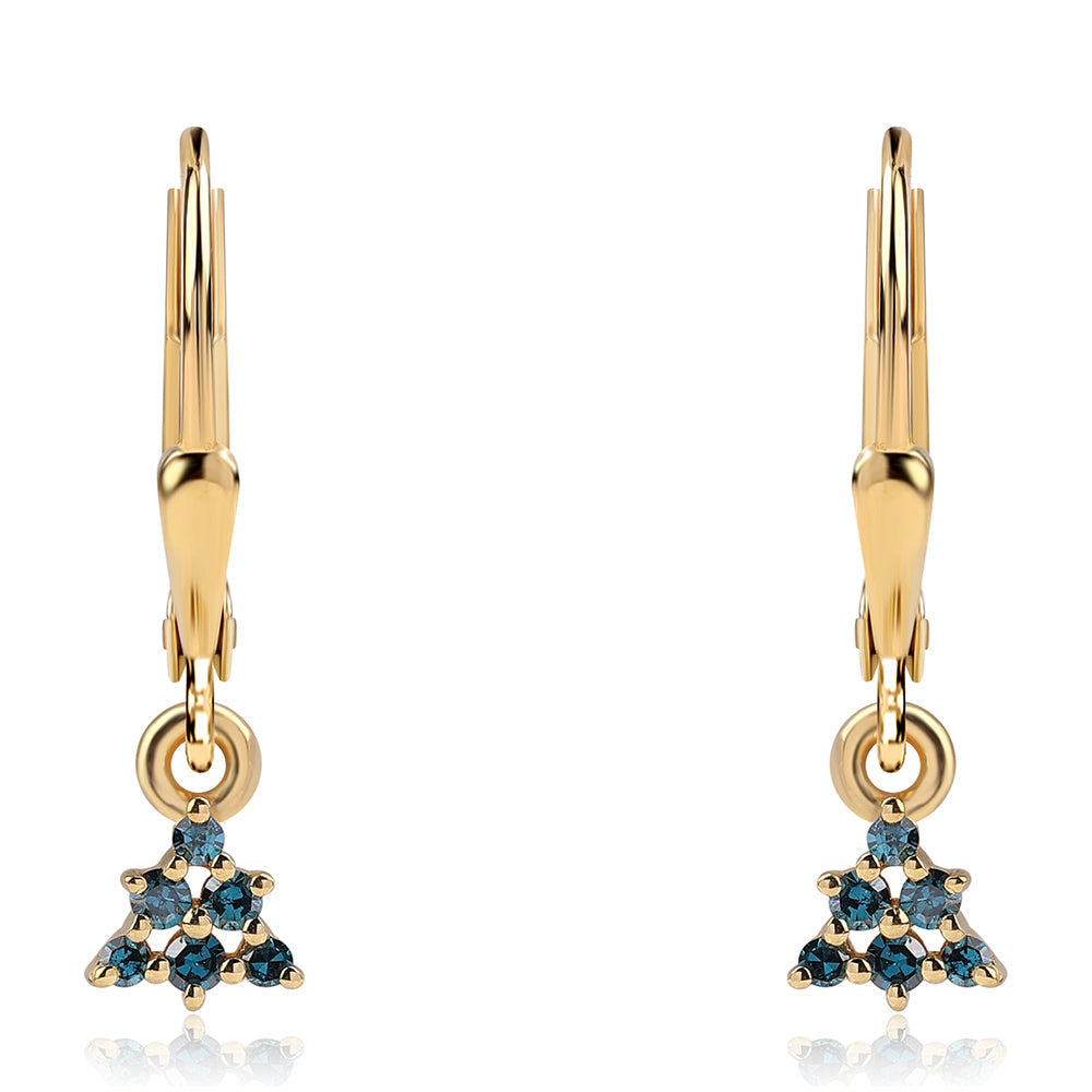 Pendientes de Plata Bañada en Oro con Diamante Azul y Diamante blanco