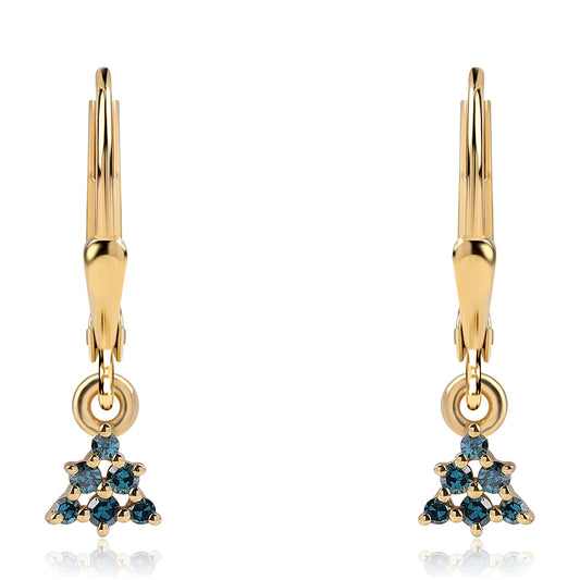 Pendientes de Plata Bañada en Oro con Diamante Azul y Diamante blanco