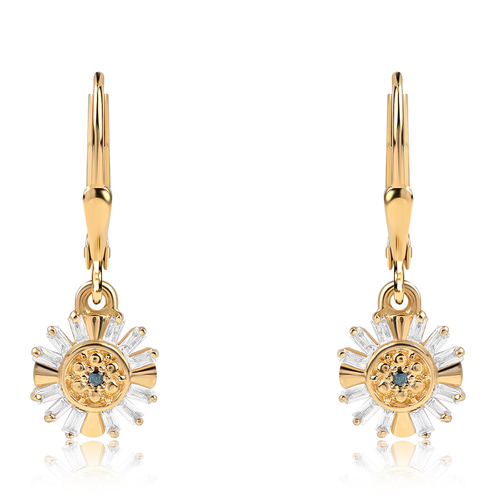 Pendientes de Plata Bañada en Oro con Diamante Azul y Topacio Blanco