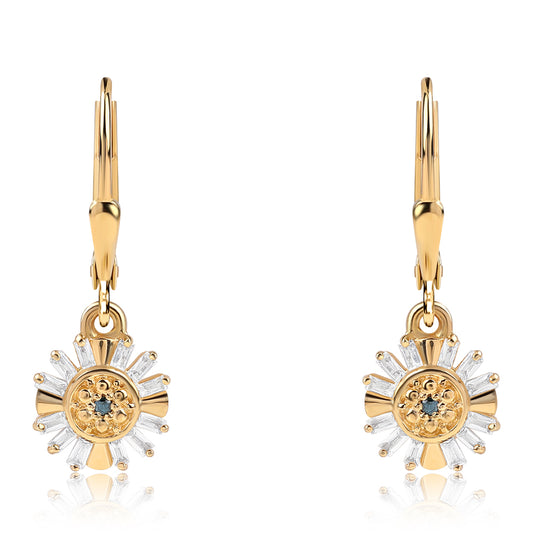 Pendientes de Plata Bañada en Oro con Diamante Azul y Topacio Blanco