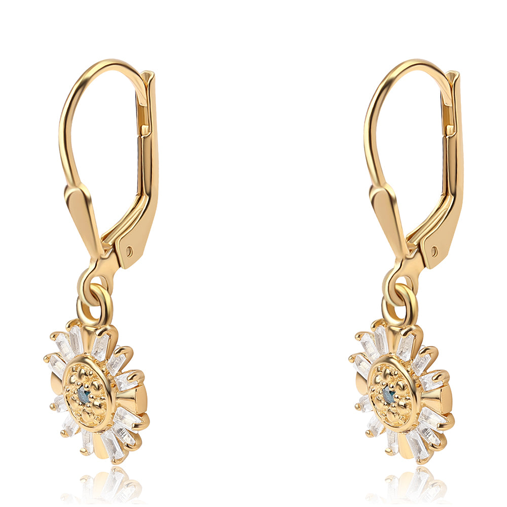 Pendientes de Plata Bañada en Oro con Diamante Azul y Topacio Blanco