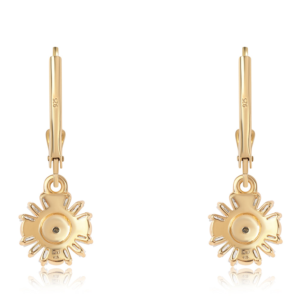 Pendientes de Plata Bañada en Oro con Diamante Azul y Topacio Blanco