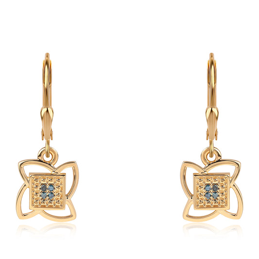 Pendientes de Plata Bañada en Oro con Diamante Azul