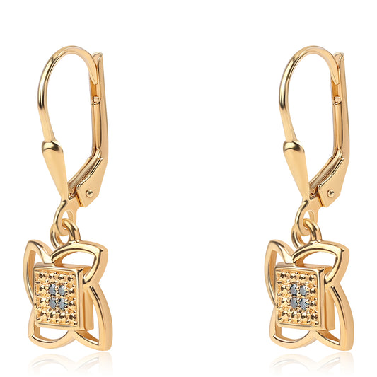Pendientes de Plata Bañada en Oro con Diamante Azul